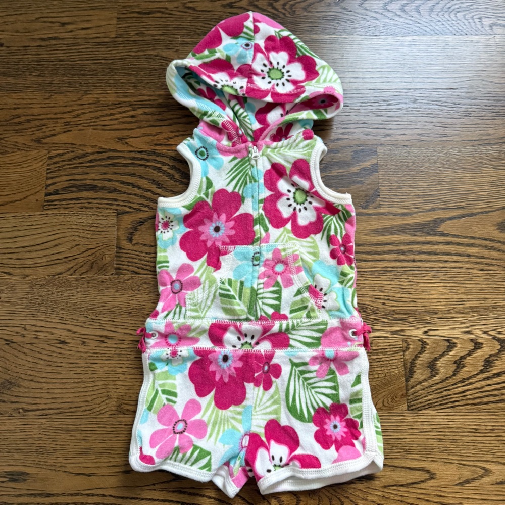 GAP Floral Pink and Green Jumpsuit with Hood